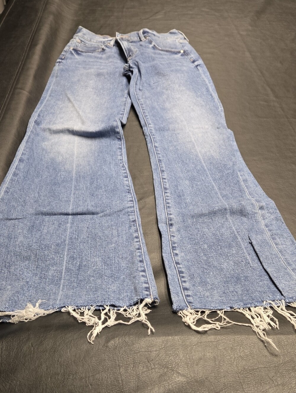 Express Light Blue Distressed Wide-Leg Jeans